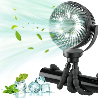 Draagbare Oplaadbare Kinderwagen Ventilator met 3 Snelheden en Flexibel Statief | 360° Draaibaar