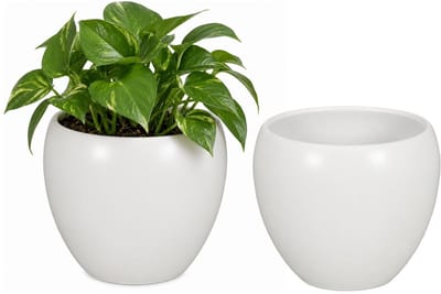 Floran Bloempot Rian - 2x - mat wit - keramiek - 27 x 24 cm - plantenpotten binnen