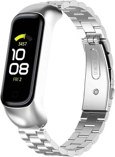 By Qubix - Compatible Samsung bandje - Stalen schakelband - Zilver - Geschikt voor Samsung Galaxy Fit 2