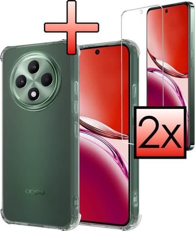 Hoesje - Met Screenprotector - 2 Stuks - Geschikt voor Oppo Reno 12 F - Sterk & Shockproof - Siliconen Case - Back Cover - Telefoon Hoes - Shock Proof - Transparant