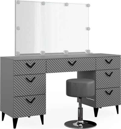 Vicco Anett Kaptafel set met kruk – 150 cm met LED-verlichting en kruk Grijs