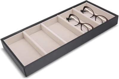 Glazen opbergdoos voor meerdere brillen, organizer met 5 compartimenten, fluwelen brillenbox voor sieraden en horloges