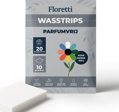 Floretti – Milieuvriendelijke Wasstrips Proefpakket – Parfumvrij – 20 wasbeurten - Wasmiddeldoekjes / Wasdoekjes / Wasvellen / Laundry Sheets – Hypoallergeen – Voor gevoelige huid & babytextiel