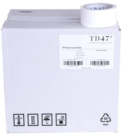 TD47 Verpakkingstape PP low noise 50mm x 66m Wit (Doos 36 Rollen)