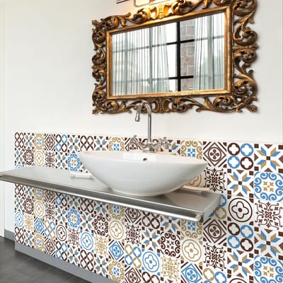 Zelfklevende tegelmuurstickers voor keuken en badkamer - 30 cementtegelstickers, Azulejos Kelia - 30 stickers, 20x20cm