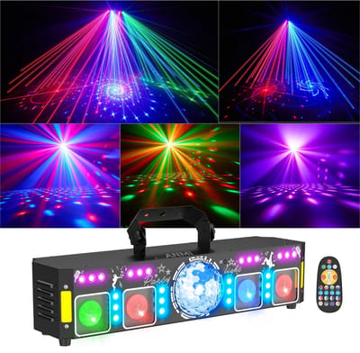 ANMI® 7-in-1 Discolamp - UV Blacklight & RGB Laser - DMX LED Feestverlichting met Afstandsbediening - Discobal - Stroboscoop Disco Lichteffecten - Discolamp kinderen - DJ set - Voor Sinterklaas - Kerst - Koningsdag - Valentijn - Pasen