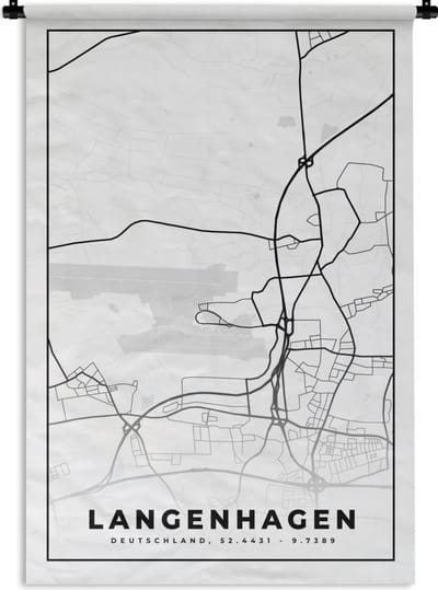 Wandkleed - Wanddoek - Plattegrond - Stadskaart - Langenhagen - Kaart - 120x180 cm - Wandtapijt