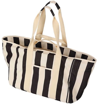 Zwart Witte Strandtas XL met Rits – Grote Canvas Shopper Dames – Gestreepte Beach Bag – Weekendtas