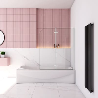 Badwand 2 delig Inklapbaar 90x140 cm,6 mm helder EasyClean veiligheidsglas，wit elektroforese profiel