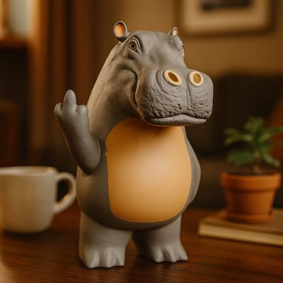 AnimalsAttitude – Kleine Nijlpaard Figurine met Middelvinger – 3D-geprint PLA Beeldje – Playful Desk Decoration