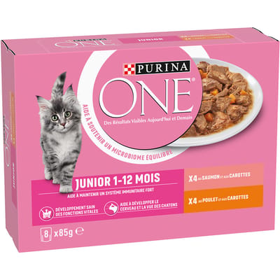 24 x 85 g + 8 x 85 g gratis! Purina One natvoer voor katten 32 x 85 g - Junior Kip & Zalm