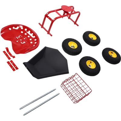 Chariot de Jardin à Roulettes avec Siège Rétractable Plateau à Outils en PP Réglable 4 Roues Gonflables Tabouret de Jardinage black