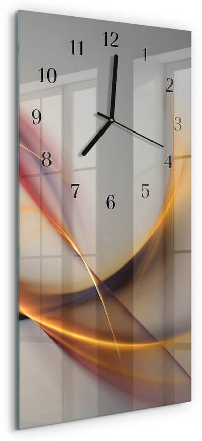 Tulup Wandklok - Abstractie Gekleurde Glazen Klok - 30x60 cm - Beige Glazen Klok Met Print - Zwarte Handen - Rechthoekige Wandklok - Decoratieve Glazen Klok - Glazen Wandklok Design