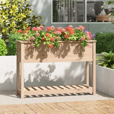 vidaXL - Plantenbak - met - schap - 111,5x34,5x81 - cm - massief - grenenhout