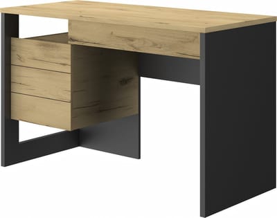 Bureau Rush 119cm, 1 Deur & 1 Lade - Eik Decor/zwart - Gautier - Diagone - Bureau - Bruin; Zwart - Spaanplaat