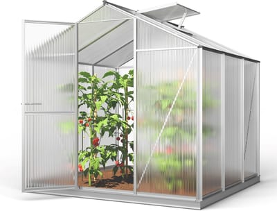 GFP tuinkas ECO-STAR 3 aluminium 192x192 cm, 6 mm kanaalplaten polycarbonaat, met fundamentframe & automatische dakraamopener