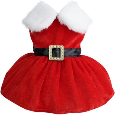 Kerstkostuum voor Honden en Katten, Fluwelen Santa Outfit met Rok voor Kleine en Middelgrote Huisdieren
