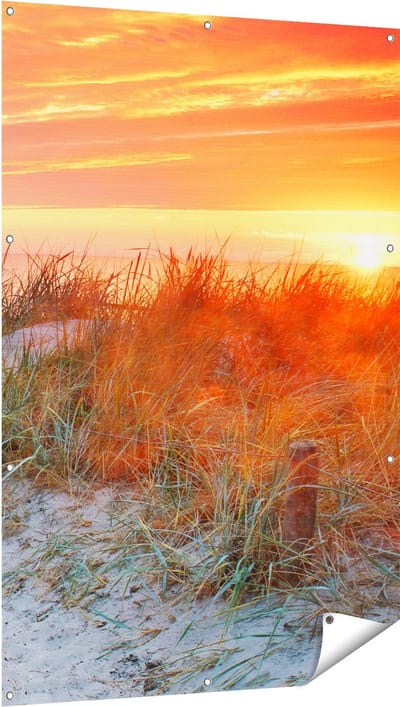 Gards Tuinposter Strand en Duinen bij Zonsondergang - 100x150 cm - Tuindoek - Tuindecoratie - Wanddecoratie buiten - Tuinschilderij