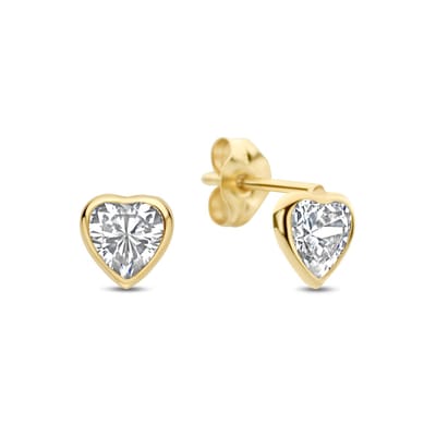 New Bling 9NBG-1047 – Gouden Oorbellen Dames – Oorknopjes Hart met Zirkonia – 14K Goud – 4,5 mm – Cadeau voor Vrouwen
