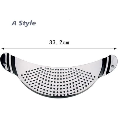 2 Stijlen Roestvrijstalen Waterfilter Maanvormige Potrand Slagfilter Baffle Groente Afvoer Zeef Pasta Afdruiprek Pan Pot Zeef Keukengadget A style zilver