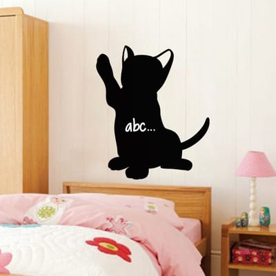 Schoolbordsticker - uitwisbare zelfklevende muurstickers - SILHOUET VAN EEN KATJE - 35x30cm