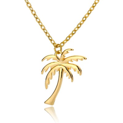 Collier Arbre Palmier Noix de Coco Pour Femmes Collier Palmier Délicat en Acier Inoxydable Bijoux Bohémiens Accessoires d'Été Océan Plage 45cm beige
