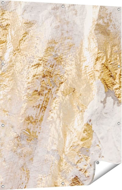 Gards Tuinposter Abstracte Kunst van Goud en Wit - 90x120 cm - Tuindoek - Tuindecoratie - Wanddecoratie buiten - Tuinschilderij
