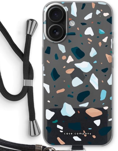 Case Company® - Hoesje met koord geschikt voor iPhone 16 hoesje met Koord - Terrazzo N°13 - Telefoonhoesje met Zwart Koord - Bescherming aan alle Kanten en Over de Schermrand