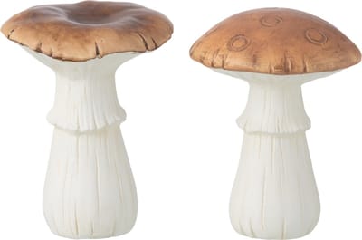 J-Line decoratie Paddenstoel - porselein - wit/bruin - large - 2 stuks