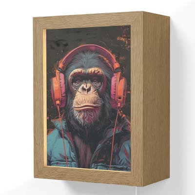 Wandlamp 15x20 cm - Oplaadbaar - Graffiti - Chimpansee - Koptelefoon - Aap - Wandlampen binnen woonkamer - Slaapkamer lamp met kabel - Decoratieve nachtlamp - Vloerlamp snoer