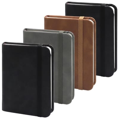 Dailygoods- Notitieboek A7 - 4 Stuks - Hardcover - Leer - 100 Pagina's - Dubbelzijdig - Compact Formaat 11 x 8 cm - Schrijfblok
