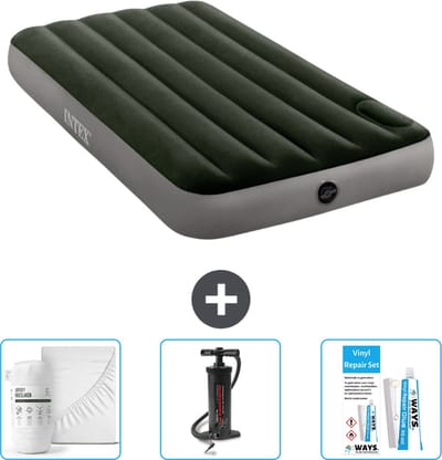 Intex Luchtbed - 1-Persoons - 99 x 191 x 25 cm - Groen - Inclusief Hoeslaken - Pomp en Reparatieset