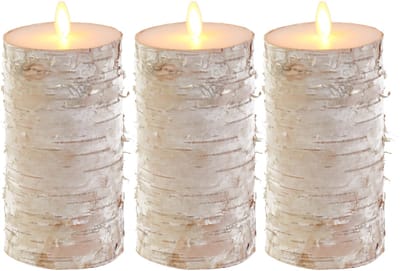 Anna's Collection Led kaars/stompkaars - 3x - houtlook - naturel - H15 x D7,5 cm - wax - bewegende vlam