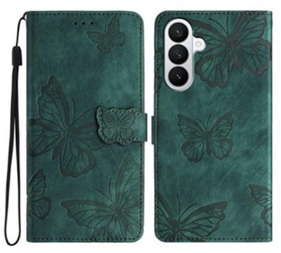 BoekCover Hoes Etui geschikt voor Samsung Galaxy A37 - A36 - A56 - Groen - Vlinders - Reliëf