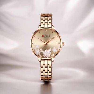 CURREN Dameshorloge Rosé Goudkleurig Champagnekleurig Wijzerplaat - 35mm Bloemen Design Elegante Look