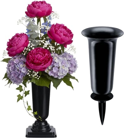 Grafvazen Set - Grafdecoratie Vazen - Graf Decoratie - Weerbestendig Vorstbestendig - 31 32 cm - Zwart