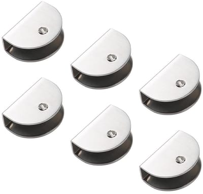 Dailygoods- Glasbeugels 6 Stuks - Verstelbare Wandmontage - Halfronde Glasklemmen - Roestvrij Staal - Geschikt voor 8-12 mm Dik Glas - Stevig en Duurzaam - Glasklem