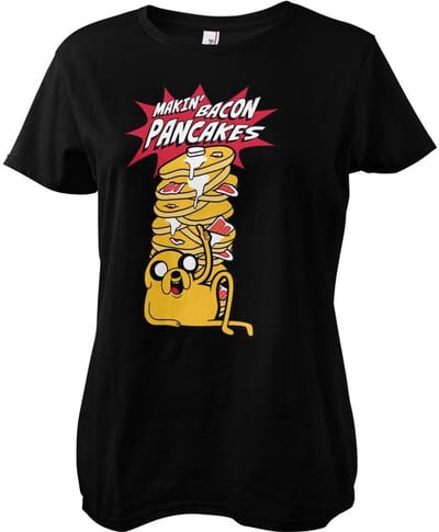 Adventure Time Makin' Bacon -pannenkoeken Girly T-shirt voor dames, zwart
