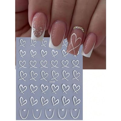 1 stuk zwart-wit-roze hartvormige nagelstickers, holle hartvormige 3D-nagelstickers, hartvormige sliders voor Franse lijntjes, nageldecoratie voor manicure en nagelbenodigdheden.