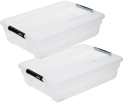 5Five opberg kist met deksel - 2x - Solutions Box - 38 liter - 67 x 48 x 17 cm - kunststof - transparant