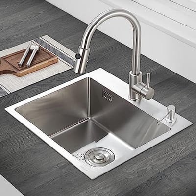 Roestvrijstalen rechthoekige spoelbak 50 x 45 cm voor inbouw met kraangat