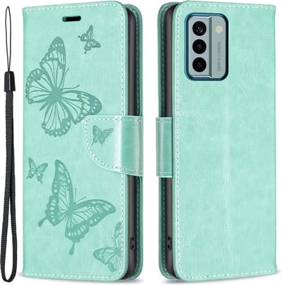Coverup Hoesje - Geschikt voor Nokia G22 Hoesje - Coverup Vlinders Book Case - Mintgroen