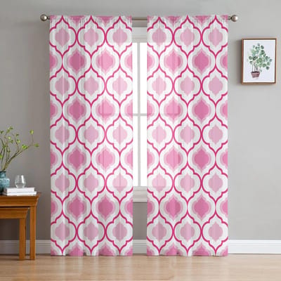 Roze Marokkaans Patroon Transparant Gordijn voor Woonkamer Hal Muur Aankleding Huis Raam Benodigdheden Pop Print Tule Gordijnen 135W x 114H(cm) white
