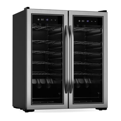 Klarstein Vinamour wijnkoeler, 2 zones - 36 flessen, 5-18 °C, touchscreenbediening, ledverlichting, vrijstaand, UV-bescherming, dubbele roestvrijstalen deur