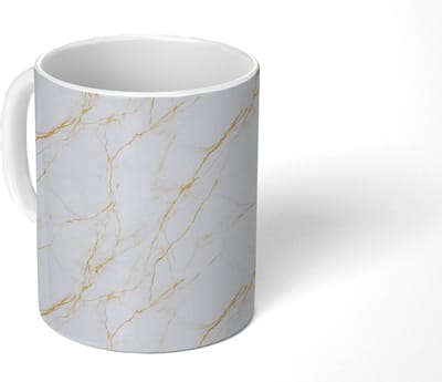 Mok - Koffiemok - Wit - Marmer print - Goud - Luxueus - Mokken - 350 ML - Beker - Koffiemokken - Theemok