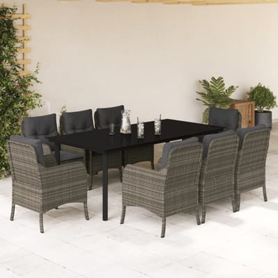 vidaXL - 9-delige - Tuinset - met - kussens - poly - rattan - grijs