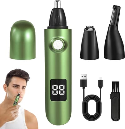 Neushaartrimmer 3-in-1 - Oorhaarverwijderaar Wenkbrauwtrimmer - Persoonlijke Verzorging - Dubbele RVS Messen - USB Oplaadbaar - Groen