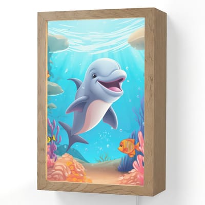 Wandlamp 20x30 cm - Oplaadbaar - Dolfijn - Zeedieren - Onderwater - Kinderen - Meisjes - Wandlampen binnen woonkamer - Slaapkamer lamp met kabel - Decoratieve nachtlamp - Vloerlamp snoer