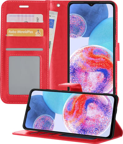 Hoesje - Met Pasjeshouder - Geschikt voor Samsung Galaxy A23 - Luxe Bookcase Portemonee - Flip Case - Kunstleer Book Case - Flipcase - Book Cover - Walletcase - Portemonneehoes - Telefoonhoesjes - Rood