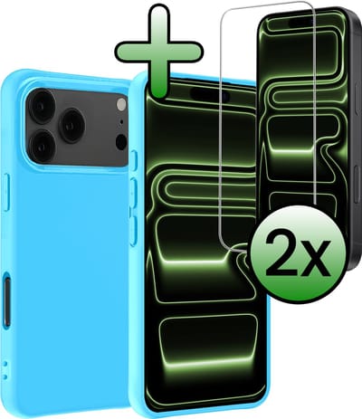 Hoesje Met 2x Screenprotector - Geschikt voor Apple iPhone 17 Pro Max / 18 Pro Max - Sterk & Shockproof - Back Cover - Siliconen Case - Telefoon Hoes - Lichtblauw